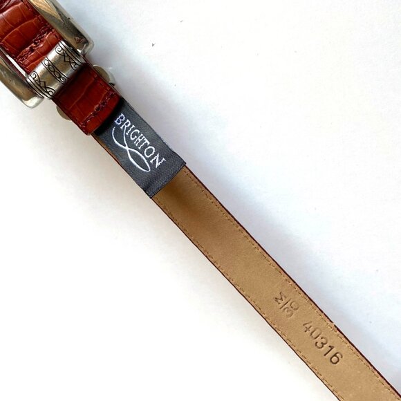 Brighton Rust Leather Embossed Alligator Print Silver Hardware Belt Size M - Picture 3 of 11
